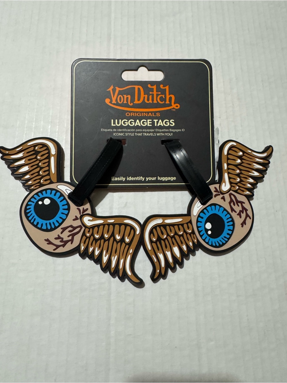 Von Dutch Blue Eyeball Wing Luggage Tags - Set of 2 BNWT